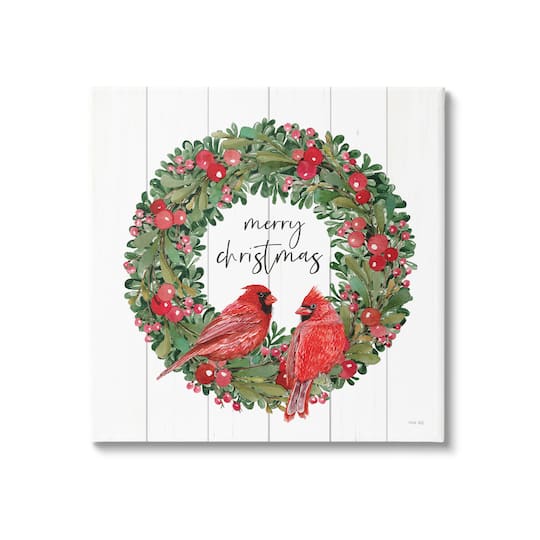 Stupell Industries Merry Christmas Red Cardinal Wreath Canvas Wall Art